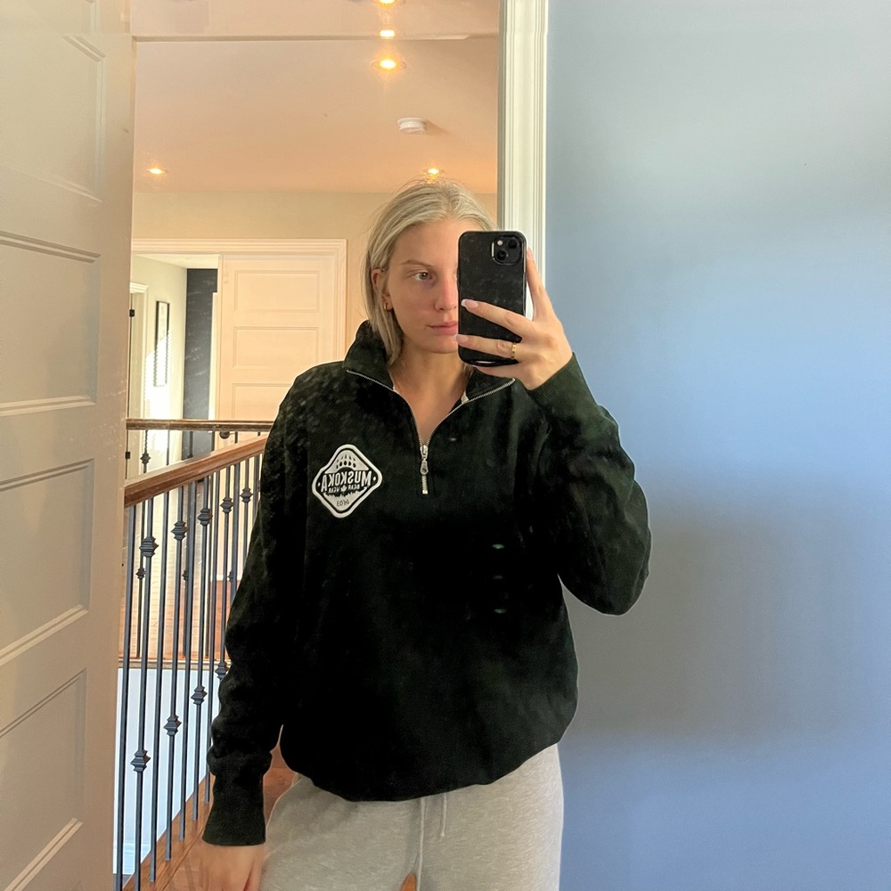 Excuse the dirty mirror! Green Quarter-Zip Muskoka Bearwear Crewneck!